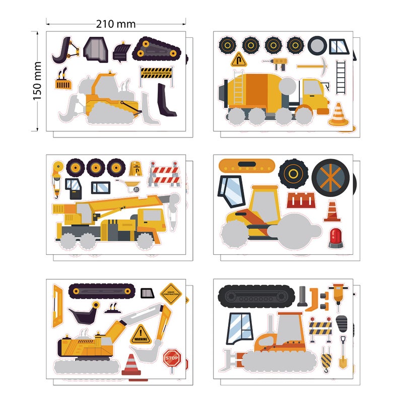 T-Antrix 24 Sheets Make Your Own Construction Stickers Make A Face Stickers for Kids Toddlers with Trucks DIY Craft Stickers Kids Truck Themed Birthday Truck Party Supplies - Image 3